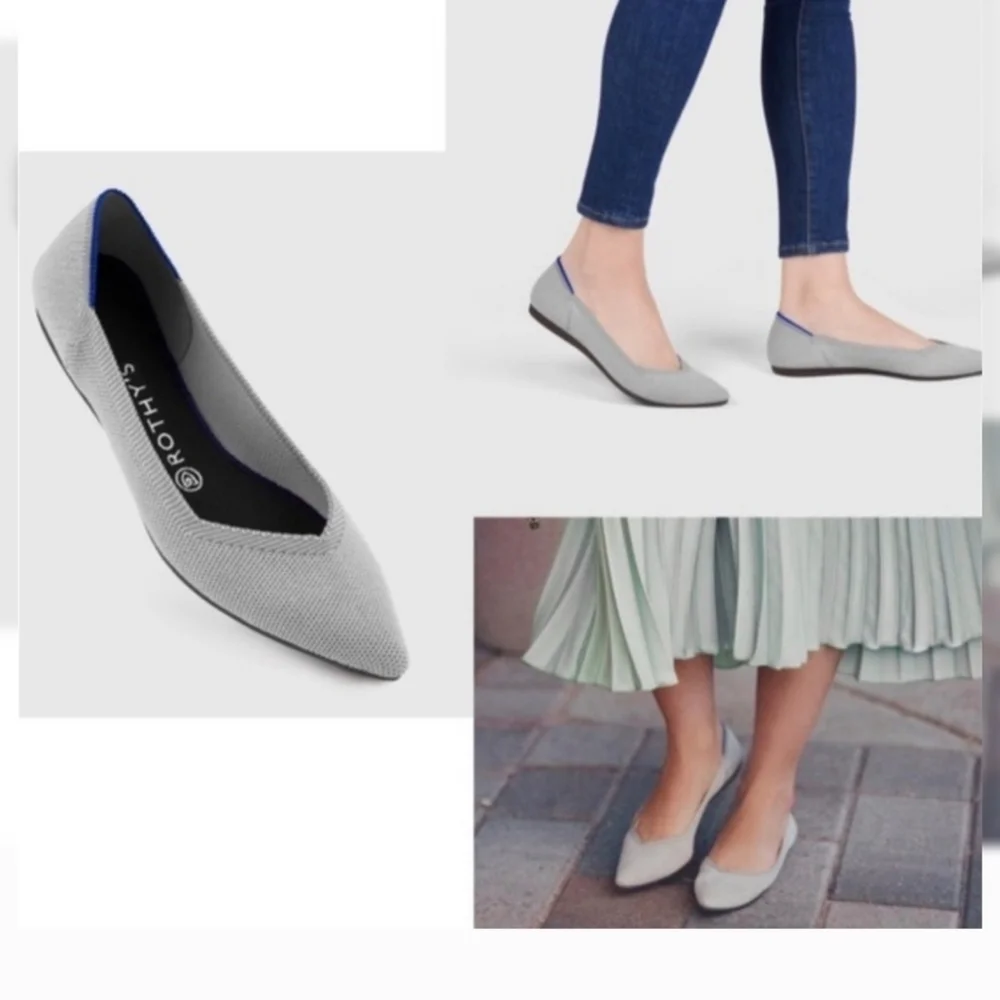 ROTHY'S Flax Birdseye Pointed Toe Flats Size 8W RARE Retired Style Gray Cream